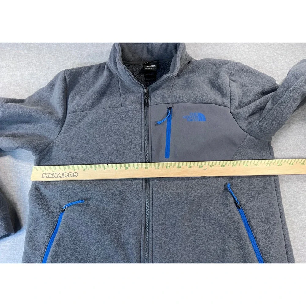 The North Face Mens Large Grey Full Zip Sherpa Lined Fleece Jacket Blue Trim